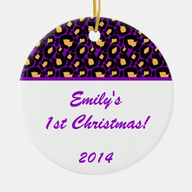 Lila Leopard Spot Personalisierter Name Ornament (Vorne)