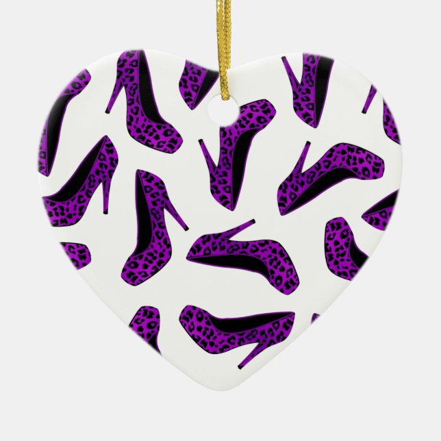 Lila Leopard-Tierdruck-hohe Fersen-Schuh-Druck Keramikornament (Vorne)