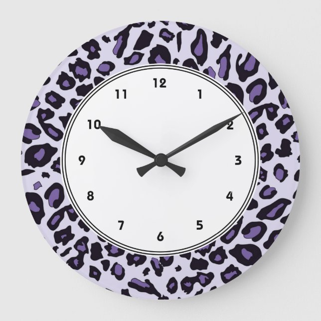 Lila Leoparddruck Große Wanduhr (Vorderseite)