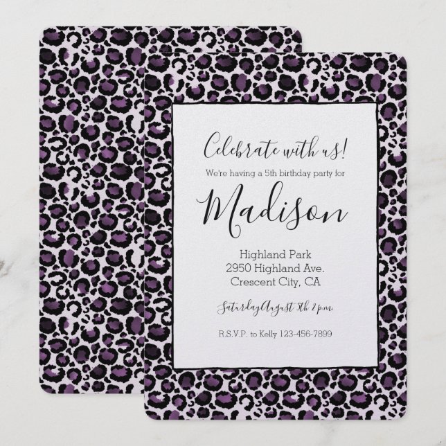 Lila Leopardendruck Einladung (Vorne/Hinten)