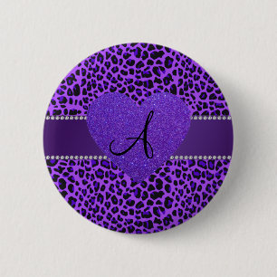 Lila Leopardherz des Monogramms Button