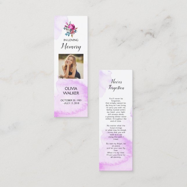 Lila Lesezeichen der Beerdigung, Beerdigung Keepak Mini Visitenkarte (Vorne/Hinten)