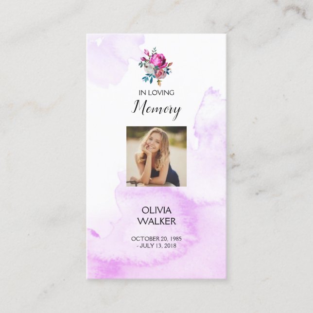 Lila Lesezeichen der Beerdigung, Beerdigung Keepak Visitenkarte (Vorderseite)