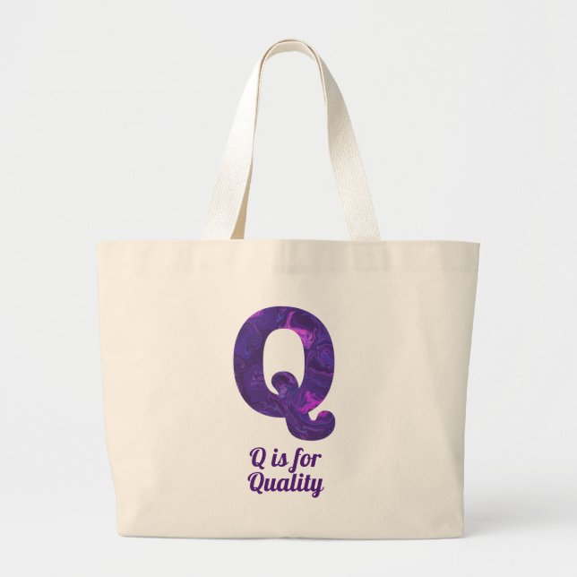 Lila Letter Q ist für Qualität Jumbo Stoffbeutel (Vorne)