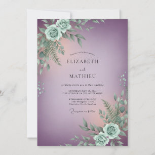 Lila leuchtende botanische Hochzeit Einladung