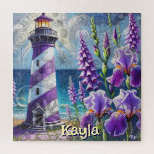 Lila Leuchtturm mit Foxglove & Iris Personalisiert