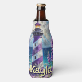 Lila Leuchtturm mit Foxglove & Iris Personalisiert Flaschenkühler