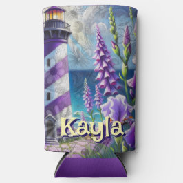Lila Leuchtturm mit Foxglove & Iris Personalisiert Selters Dosenkühler