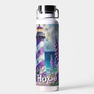Lila Leuchtturm mit Foxglove & Iris Personalisiert Trinkflasche