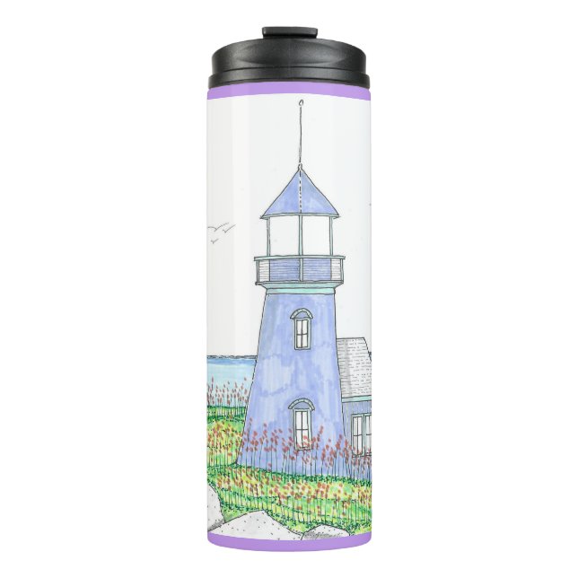 Lila Leuchtturm; Thermal Tumbler Thermosbecher (Vorderseite)