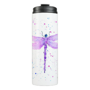Lila Libelle Insekt Tier Mädchen Aquarell Thermosbecher