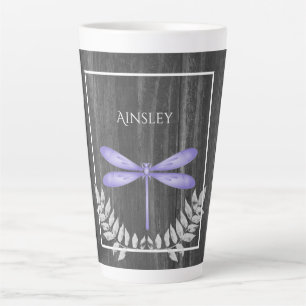 Lila Libelle Rustikale Personalisierte Latte-Tasse Milchtasse