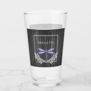 Lila Libelle Rustikales Personalisiertes Glas
