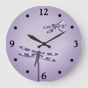 Lila Libellen-Uhr Große Wanduhr