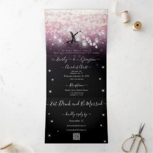 Lila Lichter Rosa Herzblatt Hochzeit Dreifach Gefaltete Einladung