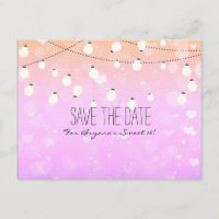 Lila Lichterkette funkelt Save Date Postkarte