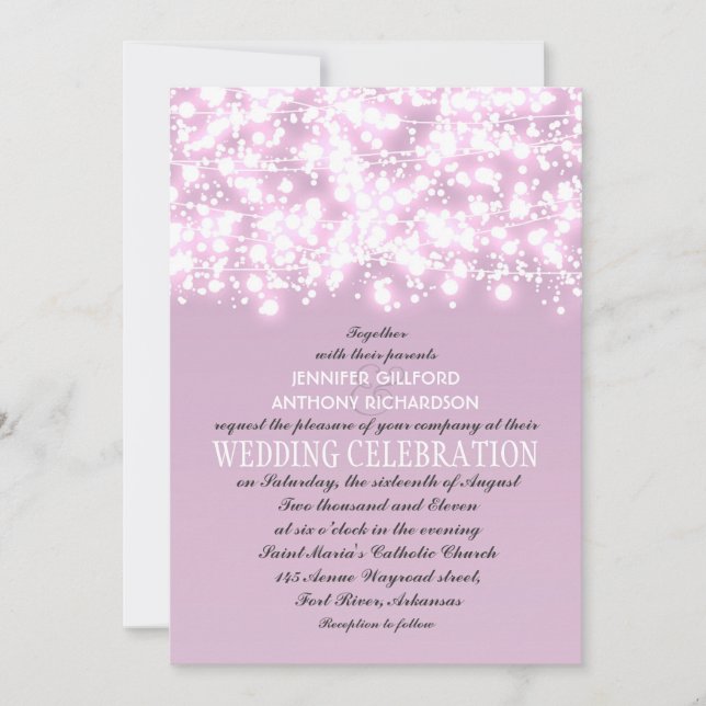 lila Lichterketten Hochzeitseinladungen Einladung (Vorderseite)