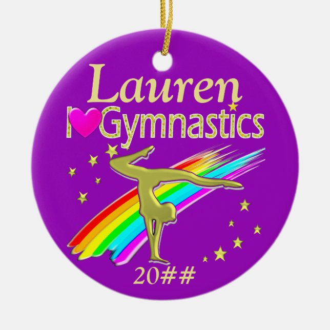 LILA LIEBE GYMNASTICS PERSONALISIERTE ORNATION KERAMIKORNAMENT (Vorne)