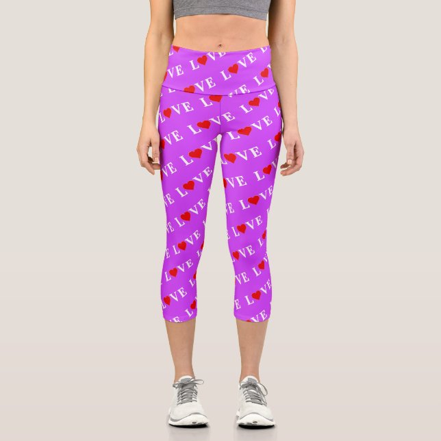 Lila LIEBE Herzdesign Modernes Chic Elegante Capri Leggings (Vorderseite)