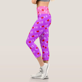 Lila LIEBE Herzdesign Modernes Chic Elegante Capri Leggings