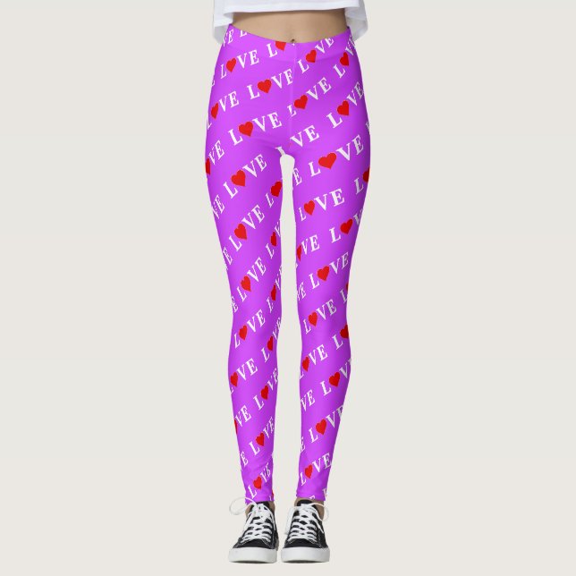 Lila LIEBE Herzdesign Modernes Chic Elegante Leggings (Vorderseite)