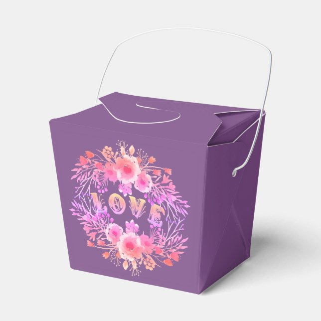 Lila LIEBE in Aquarellfarben-Blume Geschenkschachtel (Vorderseite)