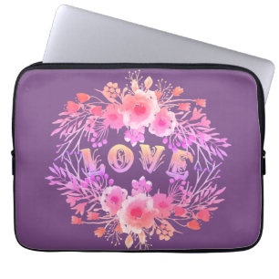 Lila LIEBE in Aquarellfarben-Blume Laptopschutzhülle