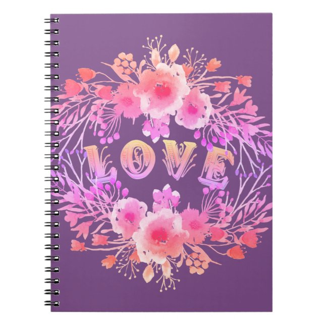Lila LIEBE in Aquarellfarben-Blume Notizblock (Vorderseite)