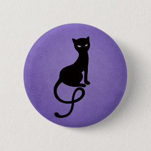 Lila liebenswürdige schlechte schwarze Katze Button
