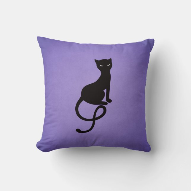 Lila liebenswürdige schlechte schwarze Katze Kissen (Vorderseite)