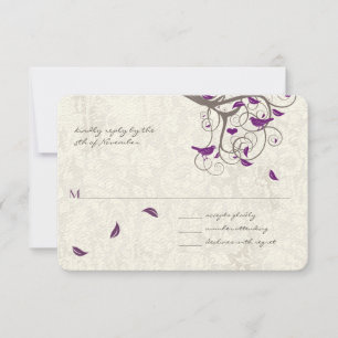 Lila Liebesvogel Rustikale Treppenhochzeit RSVP Karte