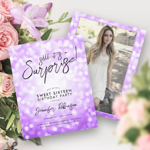 Lila Lights Foto Überraschung Sweet 16 Einladungen