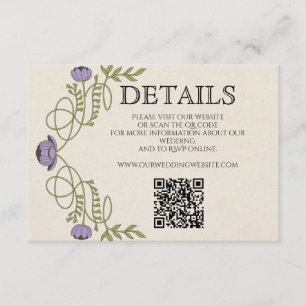 Lila-lila Art Nouveau Hochzeitswebsite QR Code Begleitkarte