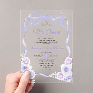 Lila-lila Blumen-Bogen-Rahmen Silber Mis Quince Acryleinladungen