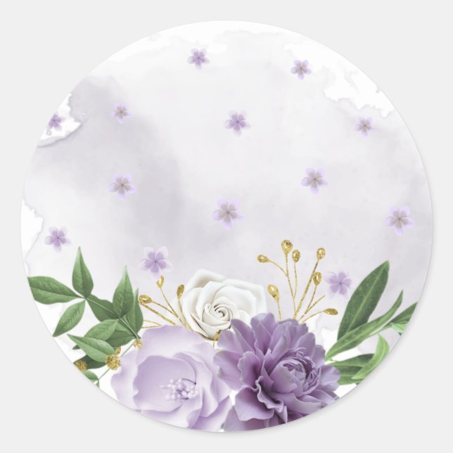 lila, lila Blumengrün Runder Aufkleber (Vorderseite)