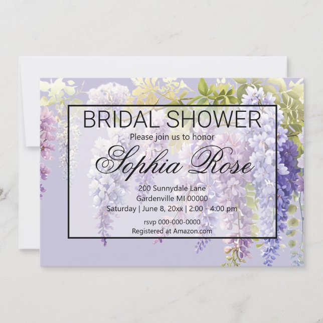 Lila lila florales wisteria Brautparty Einladung (Vorderseite)
