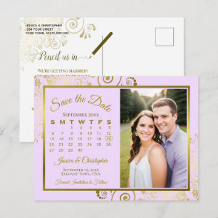 Lila Lila Gold Hochzeit Termin Kalender Foto Ankündigungspostkarte