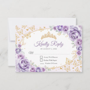 Lila Lila Gold Quinceanera-Antwort RSVP Karte