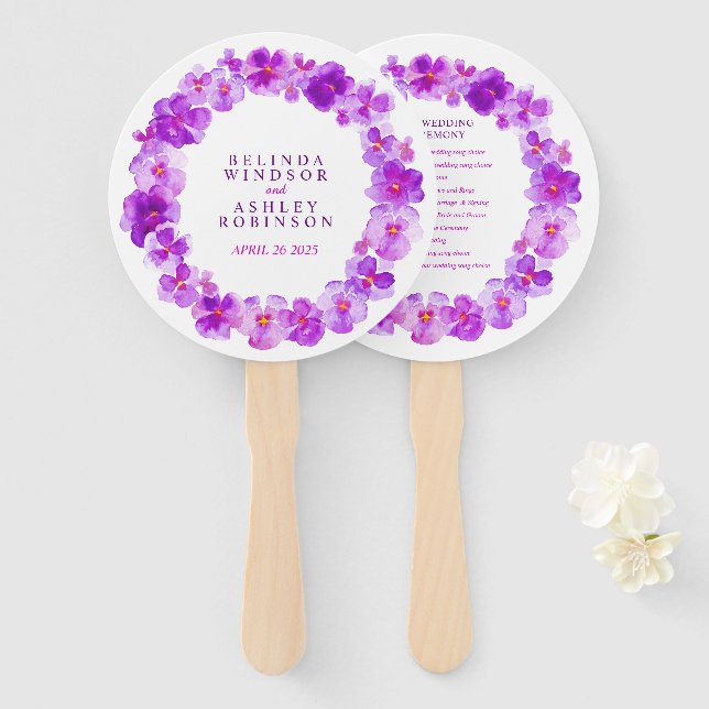 Lila Lila Pansy Aquareller Hochzeitsfans Fächer (Vorne und Hinten)