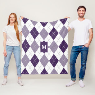 lila lila Raute kariert mit Monogramm Fleecedecke