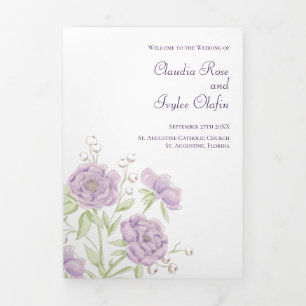 Lila-lila Rosen Hochzeitsprogramme Dreifach-gefaltete Programmkarte