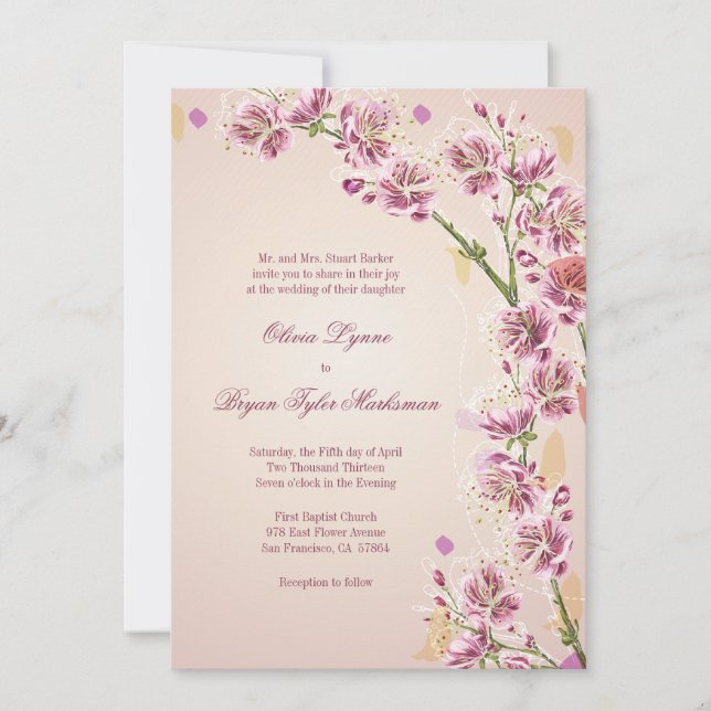 Lila lila Watercolor-Blumen, die Einladung wedding (Vorderseite)
