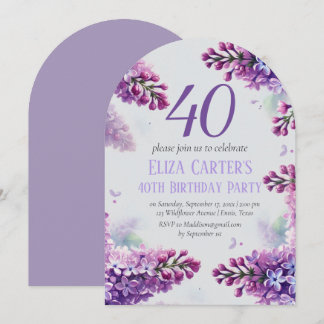 Lila Lilac 40. Floral Elegant Geburtstag Einladung