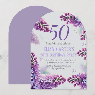 Lila Lilac 50th Floral Elegant Geburtstag Einladung