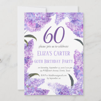 Lila Lilac 60th Floral Elegant Geburtstag Einladung