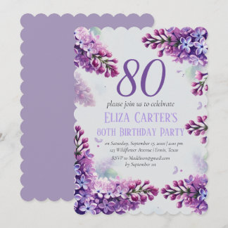 Lila Lilac 80. Floral Elegant Geburtstag Einladung
