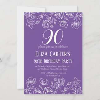 Lila Lilac 90. neunzig Floral Elegant Geburtstag Einladung