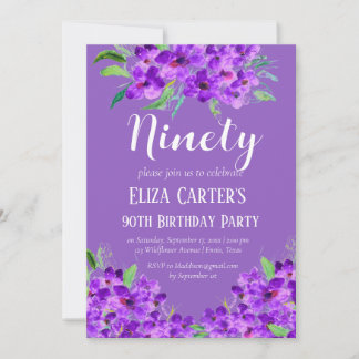Lila Lilac 90. Neunziges Floral Elegant Geburtstag Einladung
