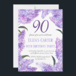 Lila Lilac 90th Floral Elegant Geburtstag Einladung<br><div class="desc">Lila,  elegante,  feminine,  lila Blume,  botanische Aquarellparty 90. Geburtstag,  neunzigste Einladungen. Handgemalte Aquarelllik von mir. Personalisieren Sie es mit Ihren Daten.</div>