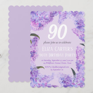 Lila Lilac 90th Floral Elegant Geburtstag Einladung